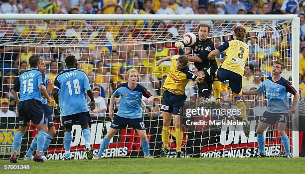 Clint Bolton of Sydney makes a late save during the A-League Grand Final between Sydney FC and the Central Coast Mariners at Aussie Stadium March 5,...