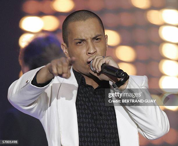 French singer Disiz La Peste performs after winning the best hip-hop album of the year award during the 21st "Victoires de la musique" ceremony , 04...