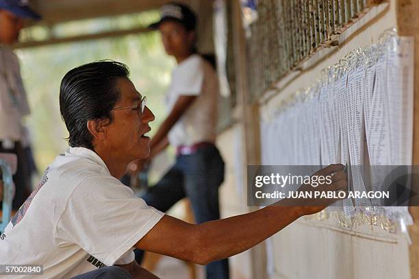 Un hombre busca en una lista el lugar donde debe votar en un colegio de Bilwi, Puerto Cabezas, 350 km al noroeste de Managua, el 05 de marzo de 2006....