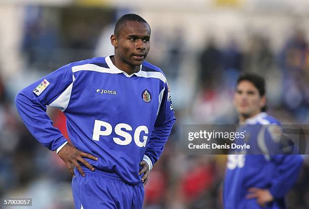 JaJa Coelho of Getafe makes his debut league match during a Primera Liga game between Getafe and Real Betis at the Coliseum Alfonso Perez stadium on...