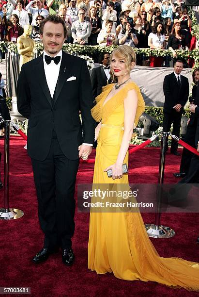 Actors Heath Ledger and Michelle Williams arrive to the 78th Annual Academy Awards at the Kodak Theatre on March 5, 2006 in Hollywood, California.