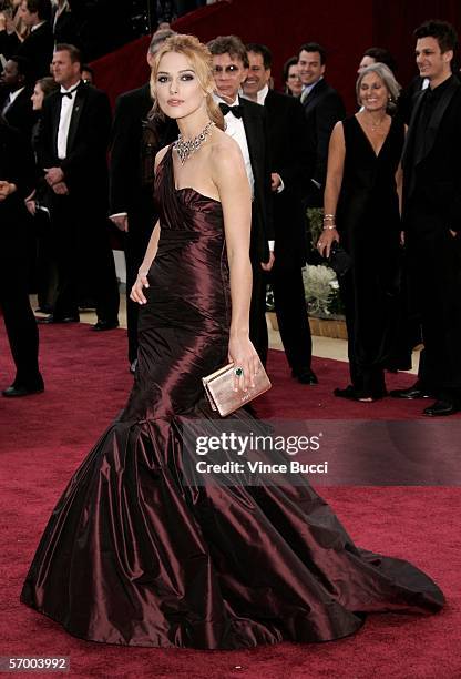 Oscar nominee for Best Actress in a leading role, Keira Knightley, from "Pride & Prejudice" arrives at the 78th Annual Academy Awards at the Kodak...