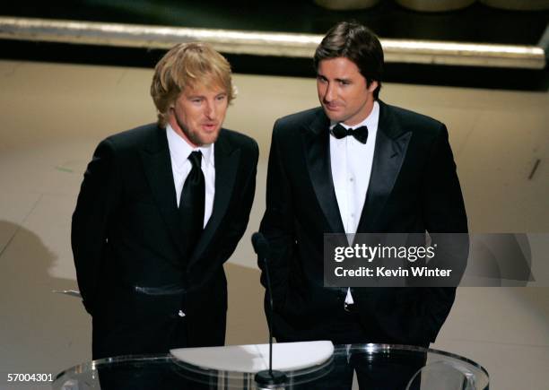 Actors Owen Wilson and Luke Wilson present the Best Live Action Short film award on stage during the 78th Annual Academy Awards at the Kodak Theatre...