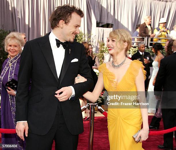 Actors Heath Ledger and Michelle Williams arrive to the 78th Annual Academy Awards at the Kodak Theatre on March 5, 2006 in Hollywood, California.