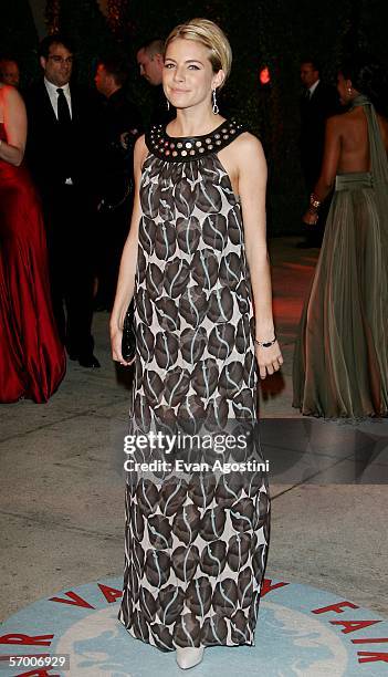 Actress Sienna Miller arrives at the Vanity Fair Oscar Party at Mortons on March 5, 2006 in West Hollywood, California.