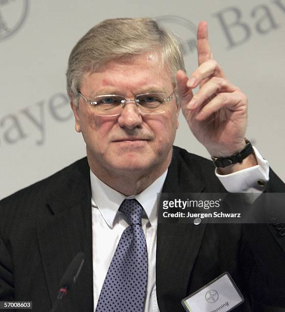 Werner Wenning, the Chairman of the Bayer AG Board of Management Werner Wenning gestures at the annual news conference on March 6, 2006 in...