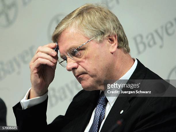 Werner Wenning, Chairman of the Bayer AG Board of Management listens to questions from journalists at the annual news conference March 6, 2006 in...
