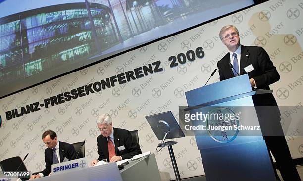 Chairman of the Bayer AG Board of Management Werner Wenning speaks at the annual news conference March 6, 2006 in Leverkusen, Germany. Wenning said...