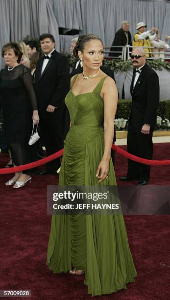 Hollywood, UNITED STATES: Actress Jennifer Lopez arrives 05 March for the 78th Academy Awards to be presented at the Kodak Theater in Hollywood,...