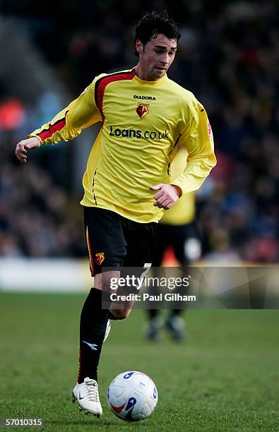 Chris Eagles of Watford in action during the Coca-Cola Championship match between Watford and Derby County at Vicarage Road on March 4, 2006 in...