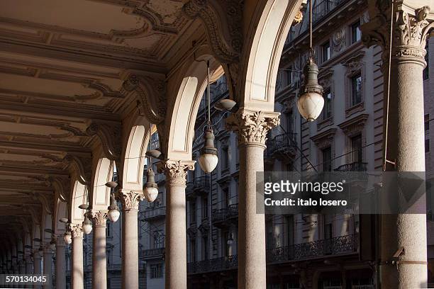 turin arcades - turin stock pictures, royalty-free photos & images