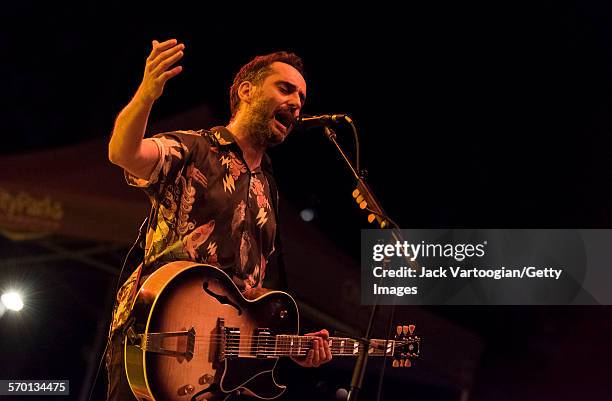 Uruguayan Latin Pop musician Jorge Drexler performs with his band at Central Park SummerStage, New York, New York, July 19, 2015.