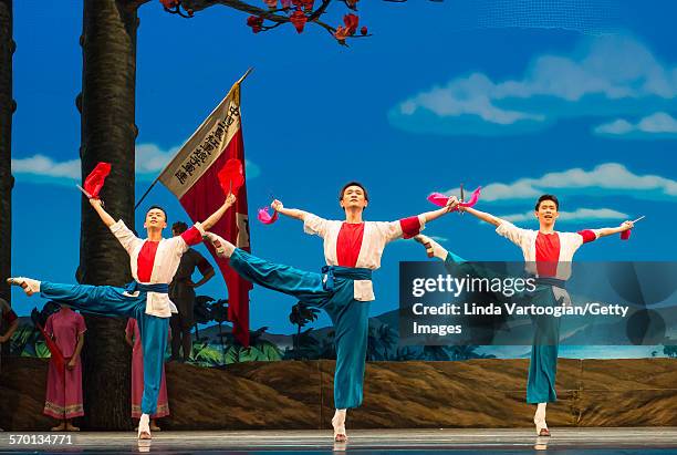 Members of the National Ballet of China perform the 'The Red Detachment of Women' in a dress rehearsal at the David H Koch Theater during Lincoln...