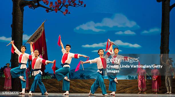 Members of the National Ballet of China perform the 'The Red Detachment of Women' in a dress rehearsal at the David H Koch Theater during Lincoln...
