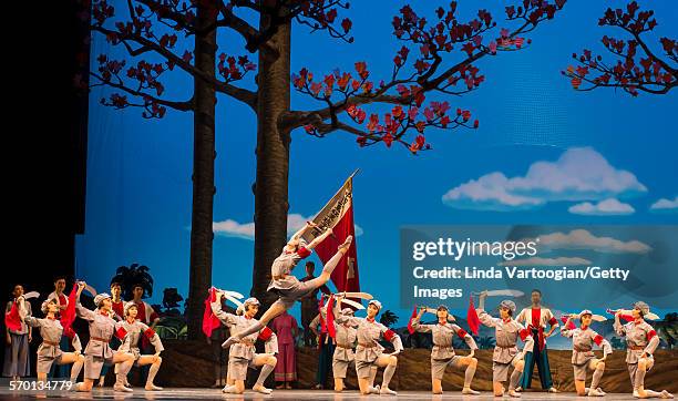 Members of the National Ballet of China perform the 'The Red Detachment of Women' in a dress rehearsal at the David H Koch Theater during Lincoln...