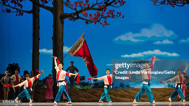 Members of the National Ballet of China perform the 'The Red Detachment of Women' in a dress rehearsal at the David H Koch Theater during Lincoln...