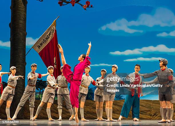 Members of the National Ballet of China perform the 'The Red Detachment of Women' in a dress rehearsal at the David H Koch Theater during Lincoln...