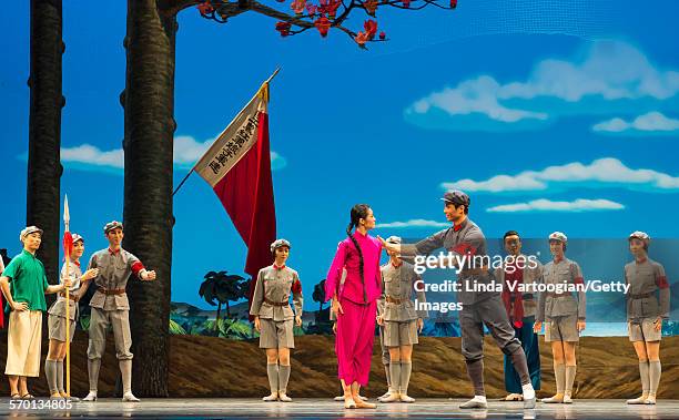 Members of the National Ballet of China perform the 'The Red Detachment of Women' in a dress rehearsal at the David H Koch Theater during Lincoln...