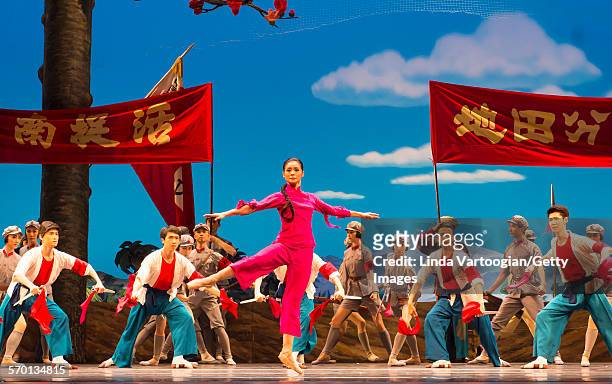 Members of the National Ballet of China perform the 'The Red Detachment of Women' in a dress rehearsal at the David H Koch Theater during Lincoln...