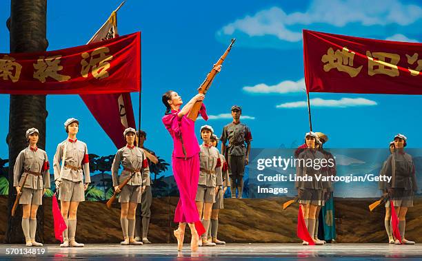 Members of the National Ballet of China perform the 'The Red Detachment of Women' in a dress rehearsal at the David H Koch Theater during Lincoln...