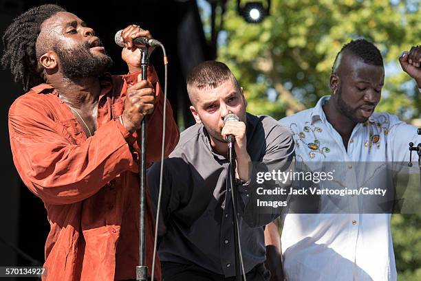 Scottish Hip-Hop and Pop band Young Fathers perform at Central Park SummerStage, New York, New York, July 25, 2015. Pictured are, from left,...