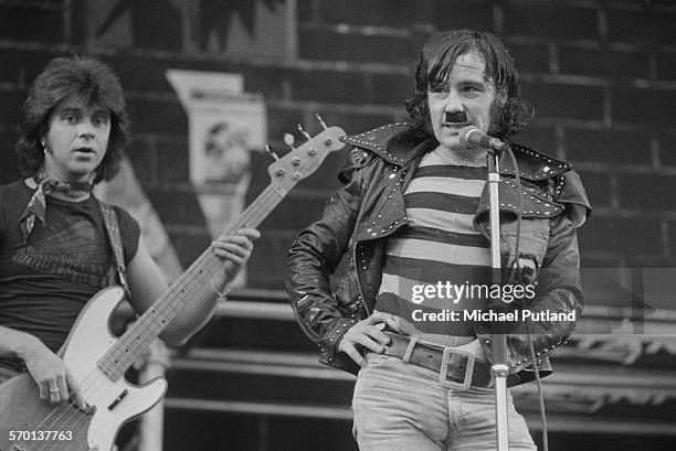 Chris Glen and Alex Harvey performing with the Sensational Alex Harvey Band at Charlton Athletic's football ground, The Valley, London, 31st May...