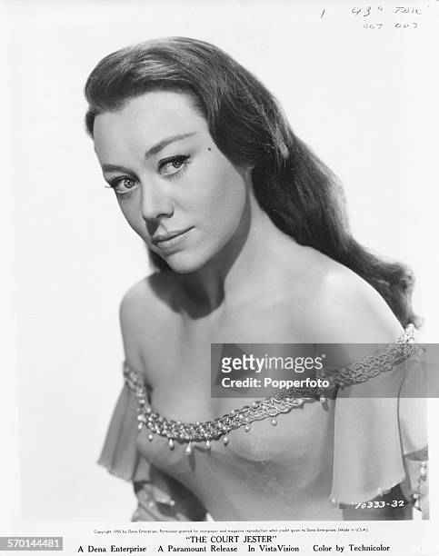 Portrait of British actress and singer, Glynis Johns as she appears in the film 'The Court Jester', for Paramount Pictures, 1956.