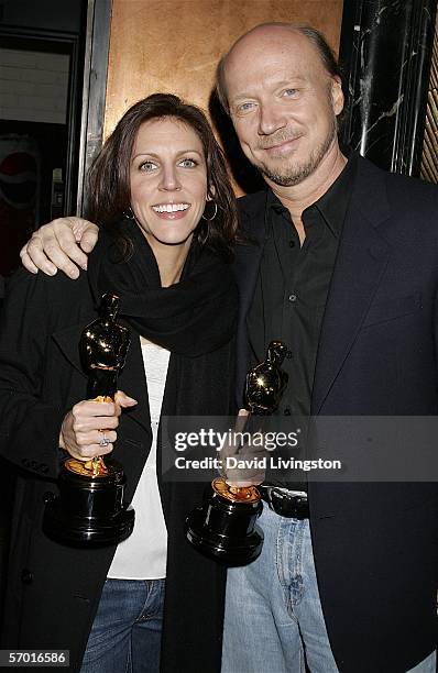 Writer/producer/director Paul Haggis poses with "Crash" associate producer Dana Maksimovich at Crown Royal and Tab Energy Drink's Cool Down Post...