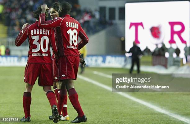 Kaiserslautern celebrates Halil Altintop's first goal during the Bundesliga match between 1.FC Kaiserslautern and VFB Stuttgart at the Fritz Walter...