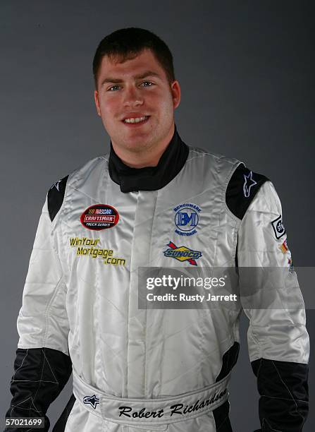 Robert Richardson, driver of the WinYourMortgage.com Dodge during the NASCAR Craftsman Truck Series media day at Daytona International Speedway on...