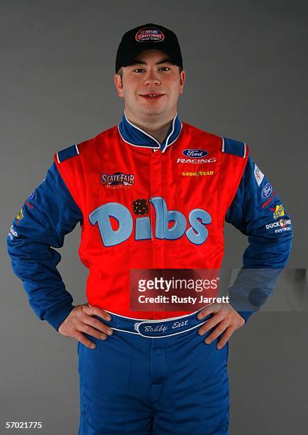Bobby East, driver of the Ford during the NASCAR Craftsman Truck Series media day at Daytona International Speedway on February 9, 2006 in Daytona,...