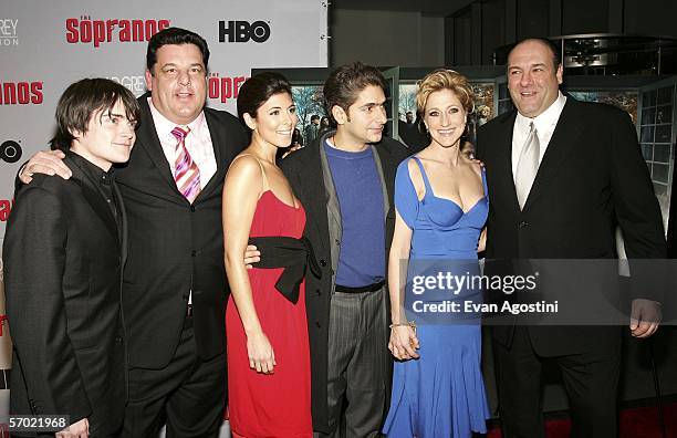 Cast membes Robert Iler, Steven R. Schirripa, Jamie-Lynn Sigler, Michael Imperioli, Edie Falco and James Gandolfini arrive at the HBO Season Premiere...