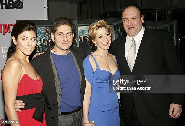 Cast members Jamie-Lynn Sigler, Michael Imperioli, Edie Falco and James Gandolfini arrive at the HBO Season Premiere Of "The Sopranos" at the Museum...