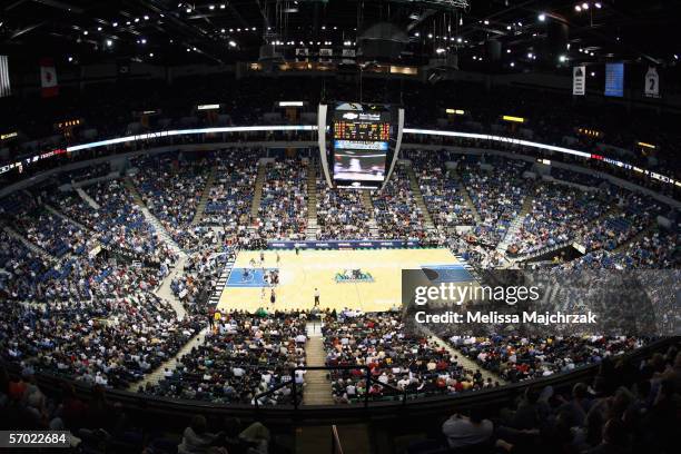 The court at Target Center is shown during the Minnesota Timberwolves game against the Utah Jazz on February 10, 2006 at the Target Center in...