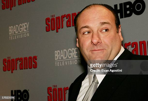 Actor James Gandolfini attends the sixth season premiere of the HBO series "The Sopranos" at the Museum Of Modern Art, on March 7, 2006 in New York...