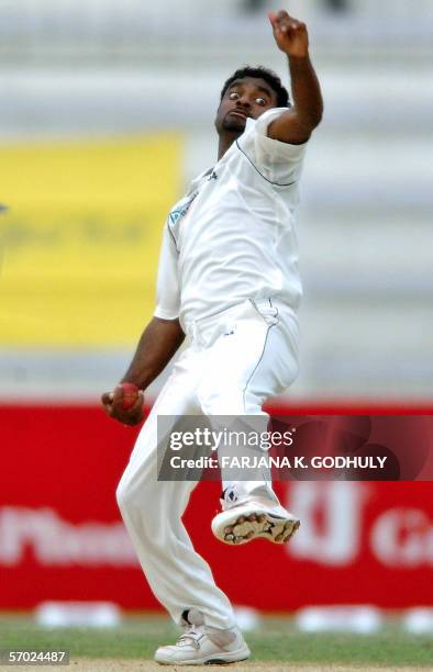 Sri Lankan spinner Muttiah Muralitharan delivers the ball during the second Test Match between Bangladesh and Sri Lanka at the Shahid Chadu Stadium...