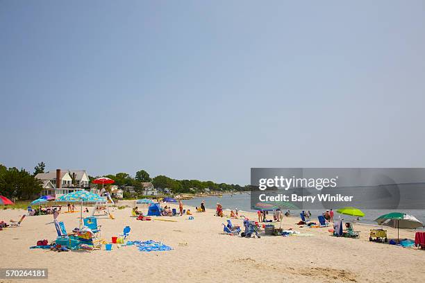 people on white sand beach, jamesport, ny - peconic bay stock pictures, royalty-free photos & images