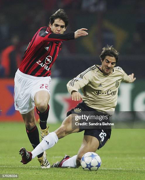 Kaka of Milan challenges Sebastian Deisler of Bayern during the UEFA Champions League Round of 16, second leg match between AC Milan and Bayern...