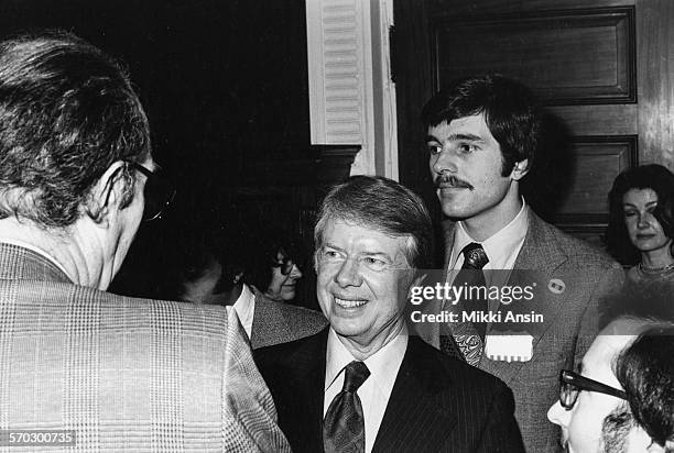 American politician and Presidential candidate Jimmy Carter campaigns in Boston, Massachusetts, 1976.