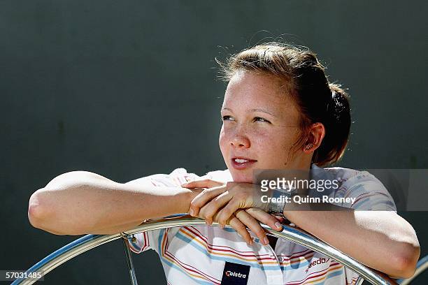 Kylie Palmer poses during the Australian Swim Team Media Day at Monash Aquatic Centre March 09, 2006 in Melbourne, Australia. The Australian team is...
