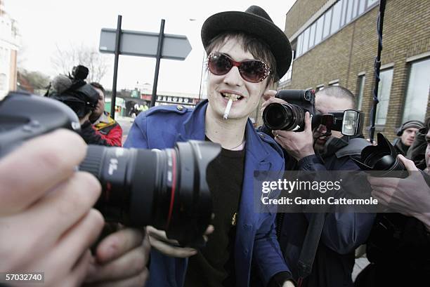 Babyshambles frontman Pete Doherty arrives at court, appearing on bail charged with possession of class A and C drugs after being stopped by police...