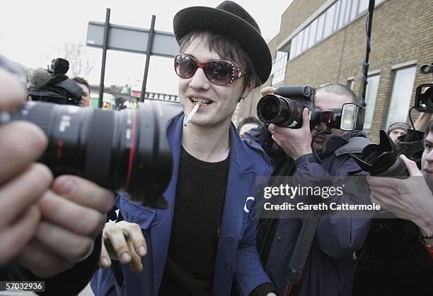 Babyshambles frontman Pete Doherty arrives at court, appearing on bail charged with possession of Class A and C drugs after being stopped by police...