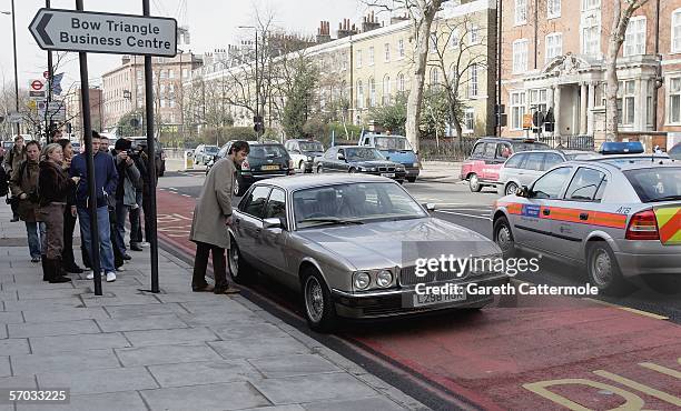 Babyshambles frontman Pete Doherty's leaves his car parked facing the wrong way in a bus lane on March 9, 2006 in London, England. His friend who he...