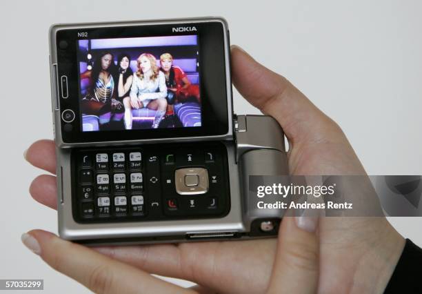 Nokia N92 mobile phone, featuring DVB-H television tuner seen at CeBIT on March 9, 2006 in Hanover, Germany. The world's largest computer and...