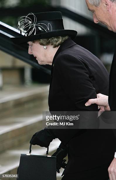Baroness Thatcher attends the second memorial service for Lord Lichfield, Royal photographer and cousin of The Queen who died November 11 at Guards...