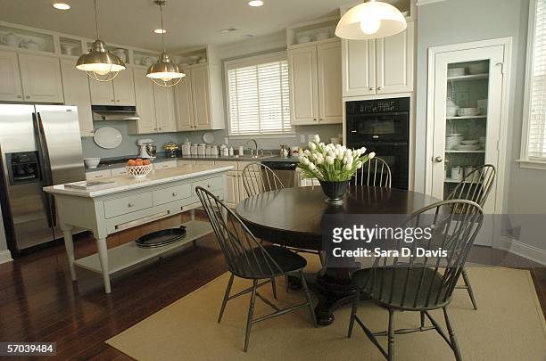 Kitchen in the Katonah design model home in Martha Stewart's Twin Lakes Community is shown March 9, 2006 in Cary, North Carolina. The kitchen is set...