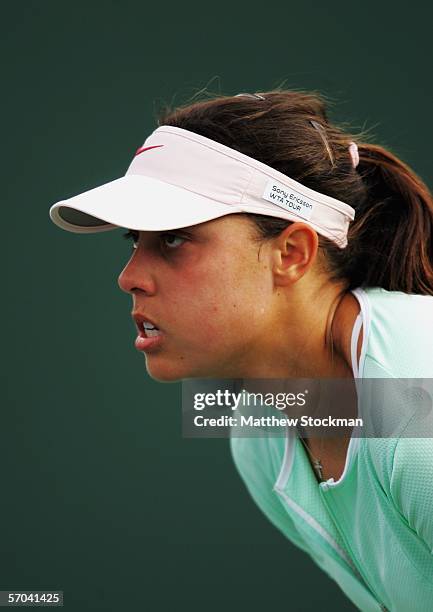 Alexandra Stevenson looks on against Ivana Lisjak of Croatia during the Pacific Life Open, part of the Sony Ericsson Tour Series, at the Indian Wells...
