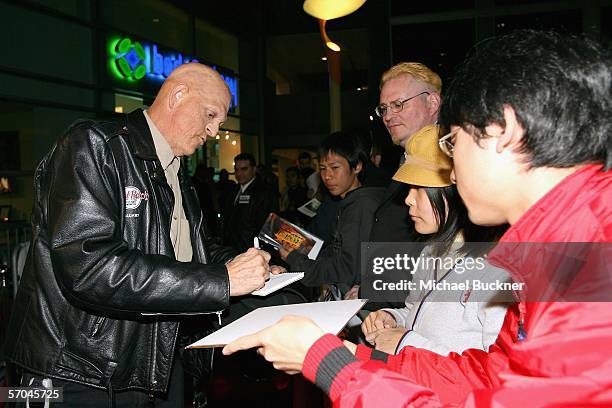 Actor Michael Berryman arrives at the premiere of Fox Searchlight Pictures' "The Hills Have Eyes" at the Arclight Theatre on March 9, 2006 in Los...