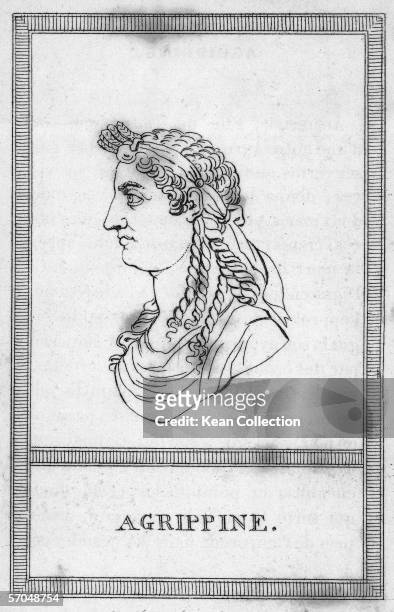 Engraved profile portrait of Roman matron Agrippina the younger , 1800s or 1900s. The daughter of Germanicus and Agrippina the elder , Agrippina was...