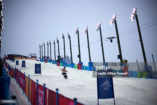 Juuso Lahtela of Finland competes in Freestyle skiing, men's moguls, final during Day 5 of the Turin 2006 Winter Olympic Games on February 15, 2006...